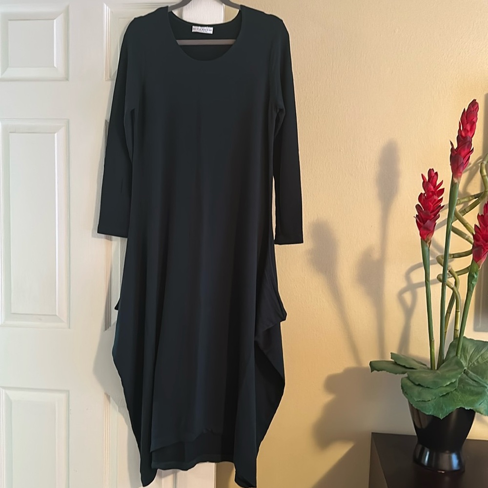 Bryn Walker Chelsea’s Neck Draped Asymmetrical Midi Dress Size S